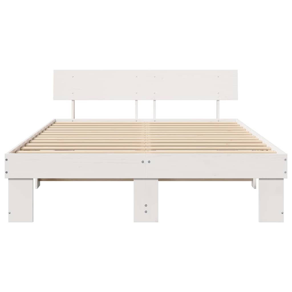 Sengestel med hovedgærde Hvid 140 x 200 cm Massiv fyrretræ
