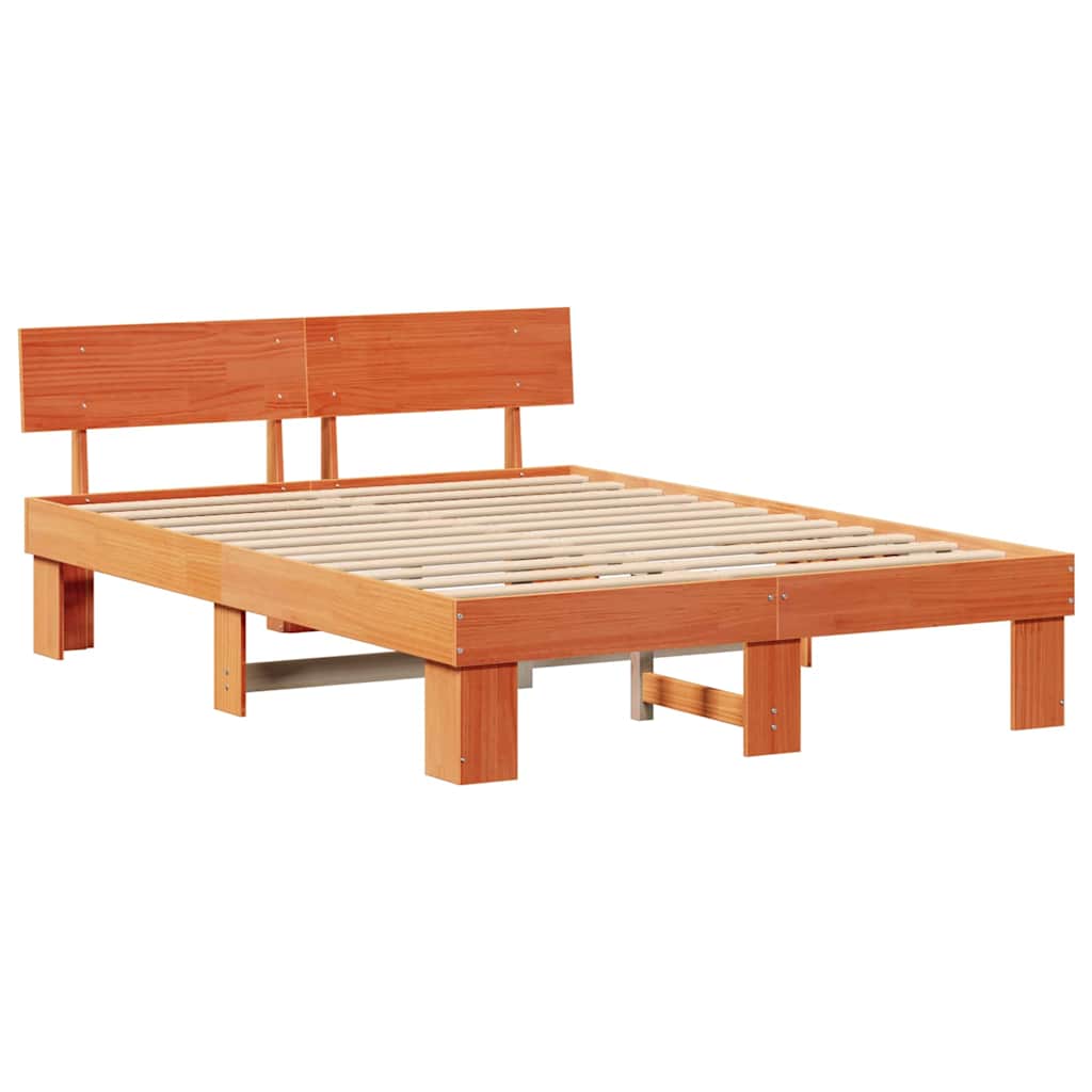 Sengestel med hovedgærde Voks brun 140 x 200 cm Massiv fyrretræ
