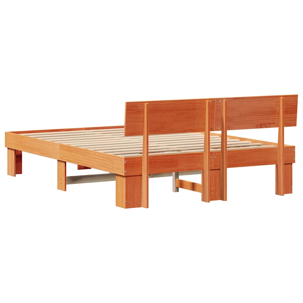 Sengestel med hovedgærde Voks brun 140 x 200 cm Massiv fyrretræ