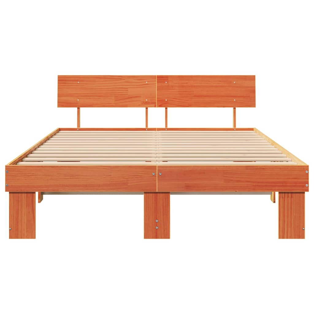 Sengestel med hovedgærde Voks brun 140 x 200 cm Massiv fyrretræ