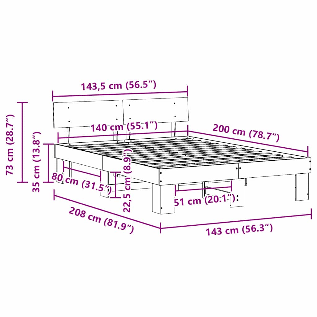 Sengestel med hovedgærde Voks brun 140 x 200 cm Massiv fyrretræ