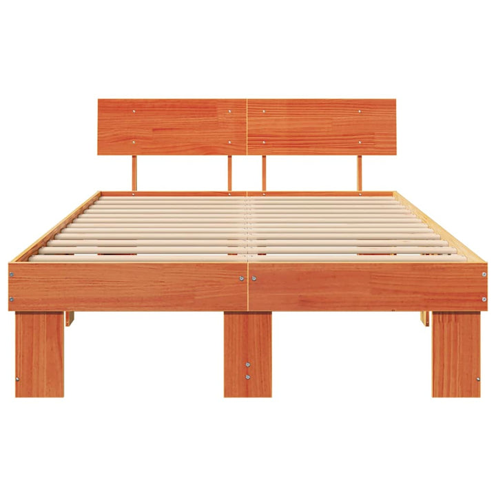 Sengestel med hovedgærde Voks brun 140 x 190 cm Massiv fyrretræ