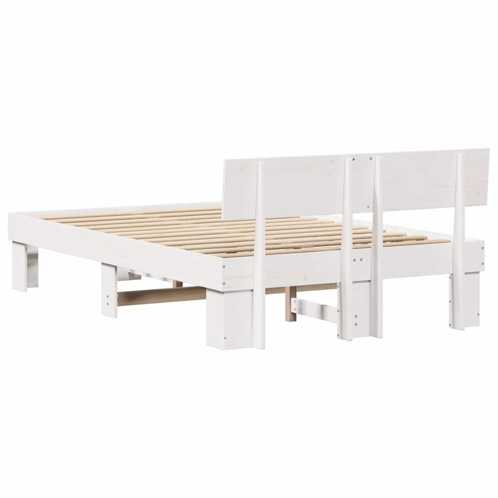 Sengestel med hovedgærde Hvid 135 x 190 cm Massiv fyrretræ
