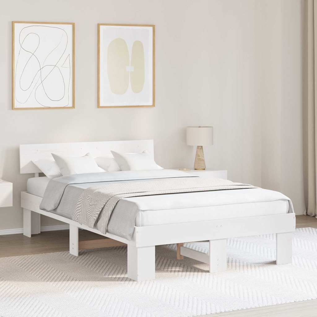 Sengestel med hovedgærde Hvid 120 x 190 cm Massiv fyrretræ