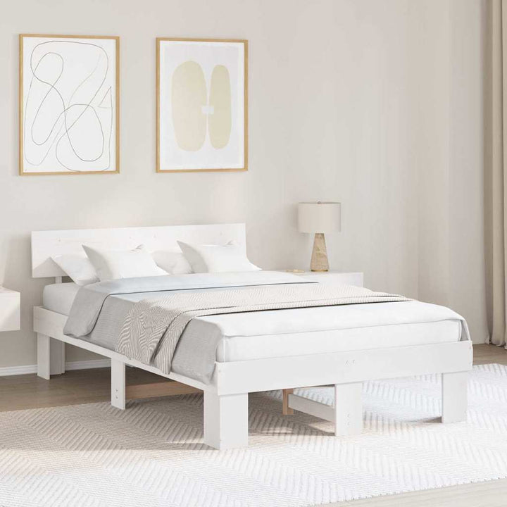 Sengestel med hovedgærde Hvid 120 x 190 cm Massiv fyrretræ