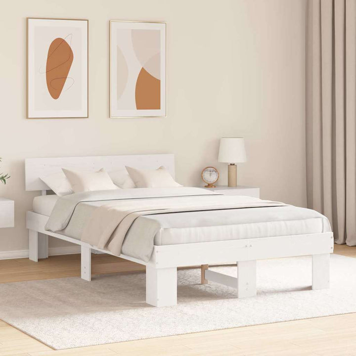 Sengestel med hovedgærde Hvid 120 x 190 cm Massiv fyrretræ
