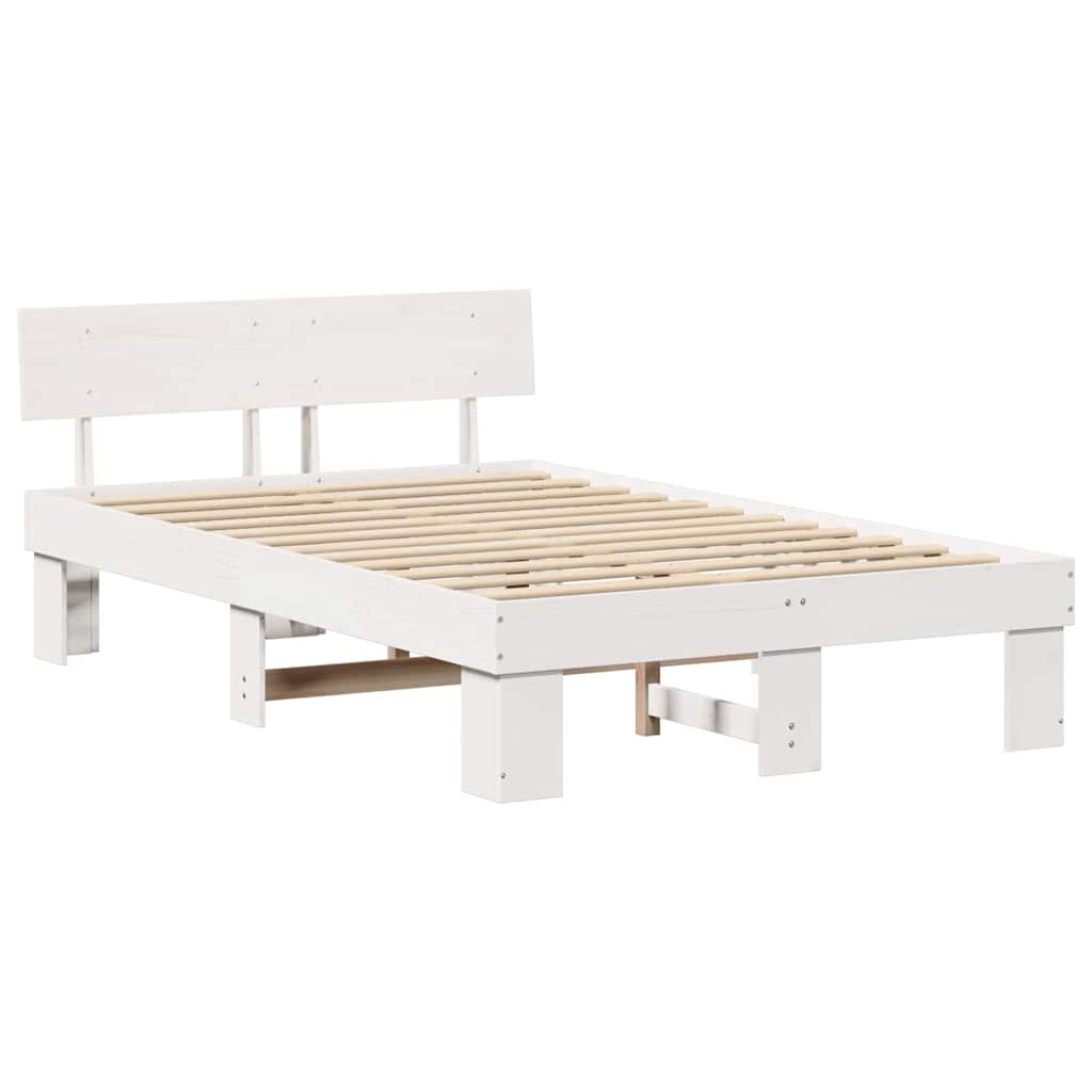 Sengestel med hovedgærde Hvid 120 x 190 cm Massiv fyrretræ