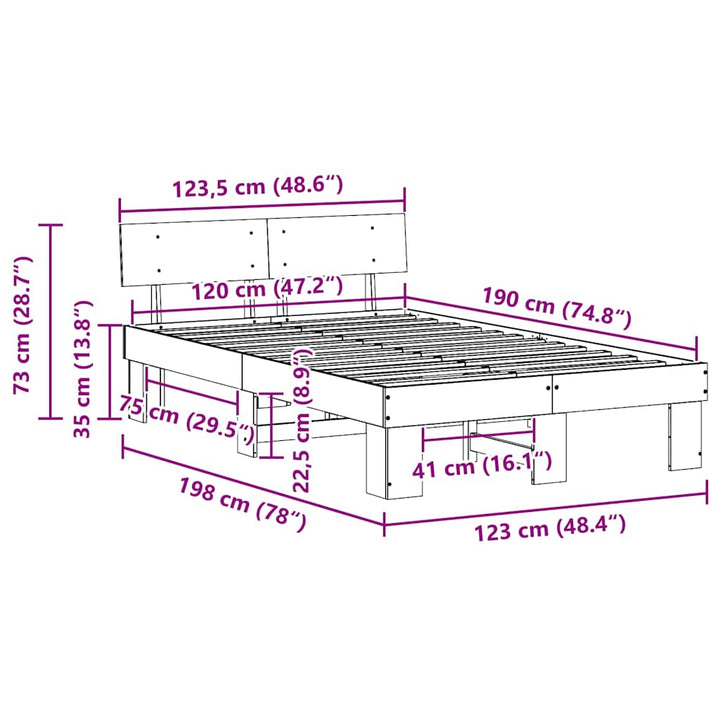 Sengestel med hovedgærde Hvid 120 x 190 cm Massiv fyrretræ