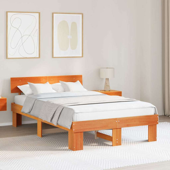 Sengestel med hovedgærde Voks brun 120 x 190 cm Massiv fyrretræ
