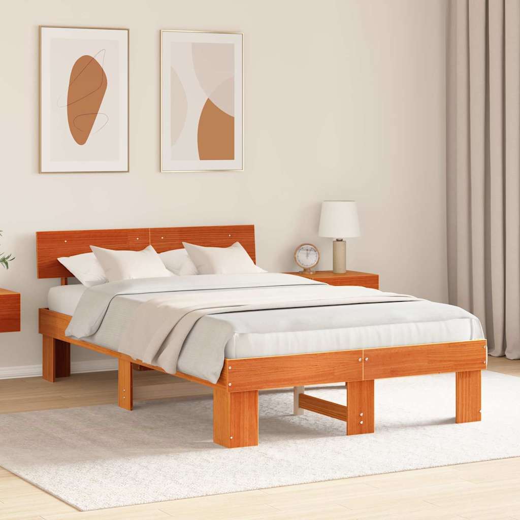 Sengestel med hovedgærde Voks brun 120 x 190 cm Massiv fyrretræ