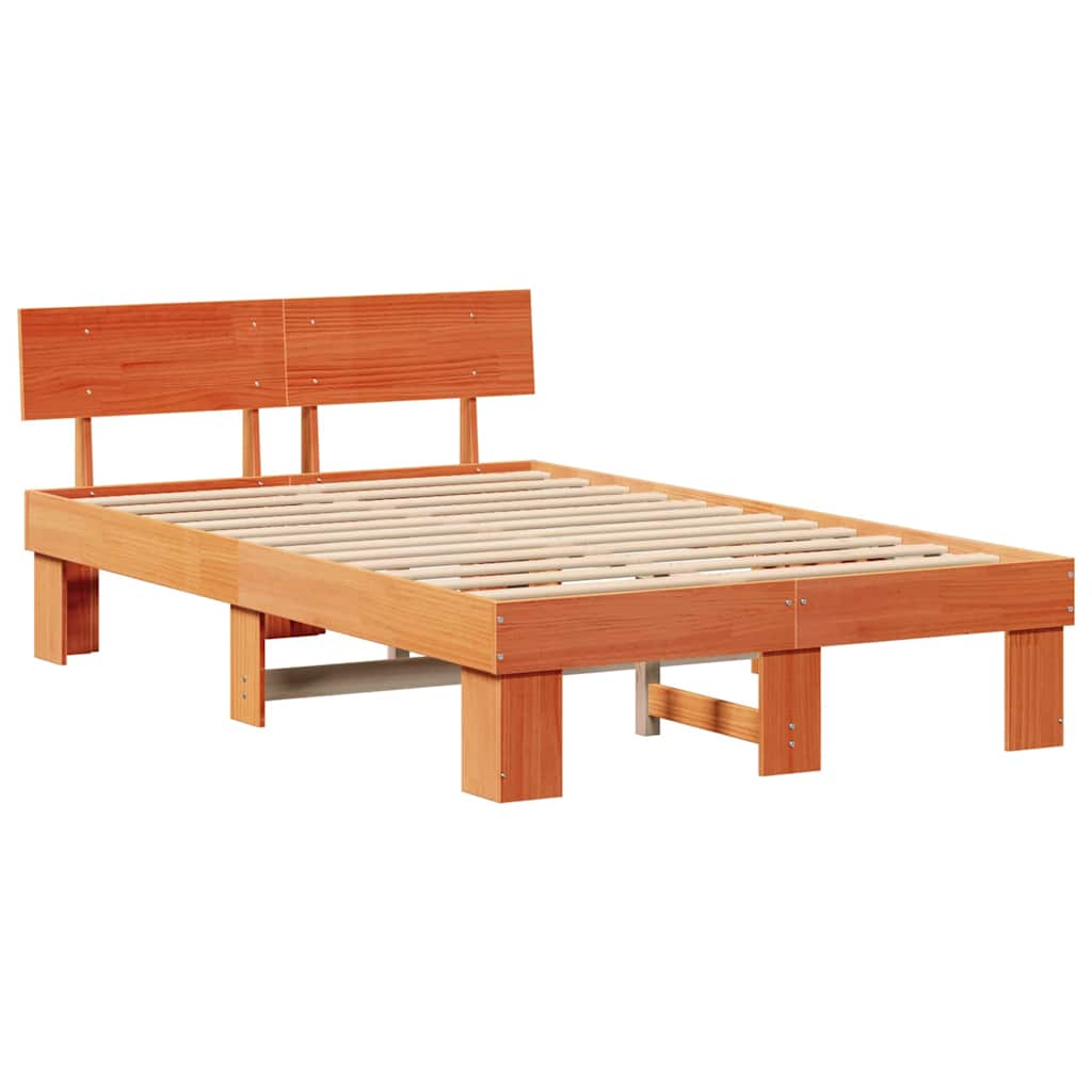 Sengestel med hovedgærde Voks brun 120 x 190 cm Massiv fyrretræ