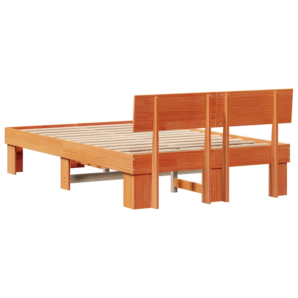 Sengestel med hovedgærde Voks brun 120 x 190 cm Massiv fyrretræ