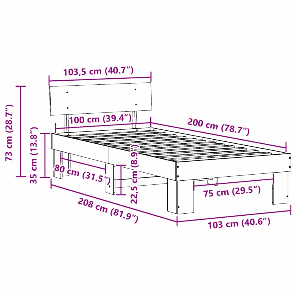 Sengestel med hovedgærde Voks brun 100 x 200 cm Massiv fyrretræ