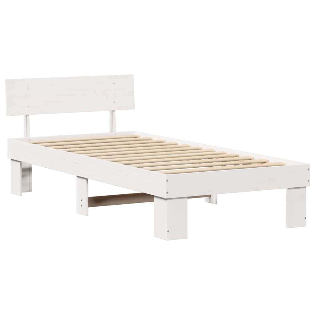 Sengestel med hovedgærde Hvid 80 x 200 cm Massiv fyrretræ