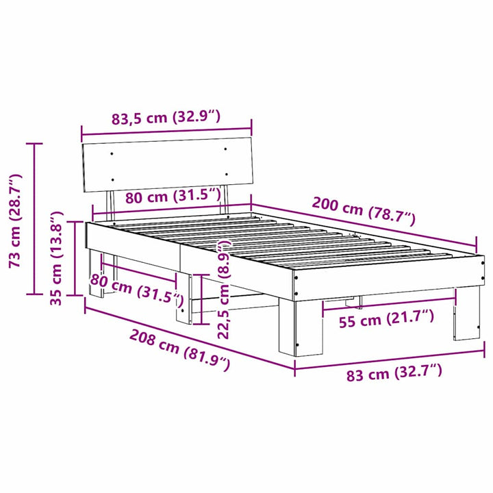 Sengestel med hovedgærde Voks brun 80 x 200 cm Massiv fyrretræ