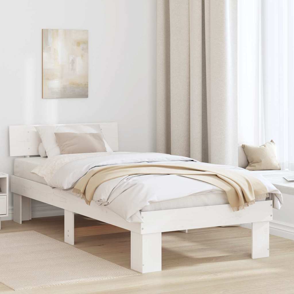 Sengestel med hovedgærde Hvid 90 x 190 cm Massiv fyrretræ