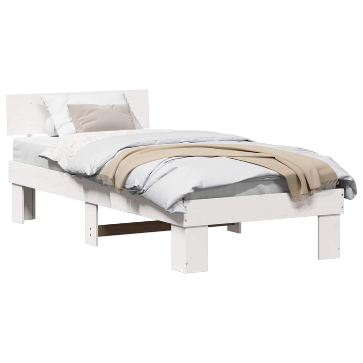 Sengestel med hovedgærde Hvid 90 x 190 cm Massiv fyrretræ