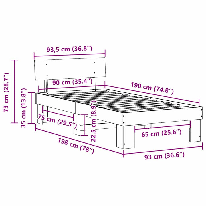 Sengestel med hovedgærde Voks brun 90 x 190 cm Massiv fyrretræ