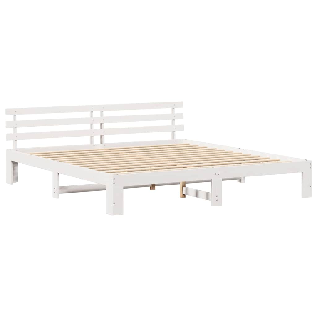 Sengestel med hovedgærde Hvid 200 x 200 cm Massiv fyrretræ