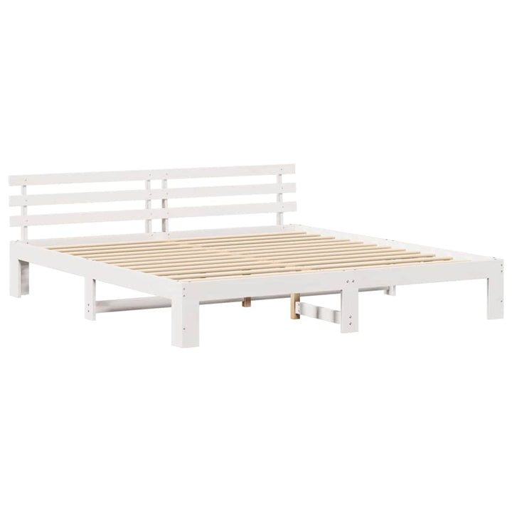 Sengestel med hovedgærde Hvid 200 x 200 cm Massiv fyrretræ
