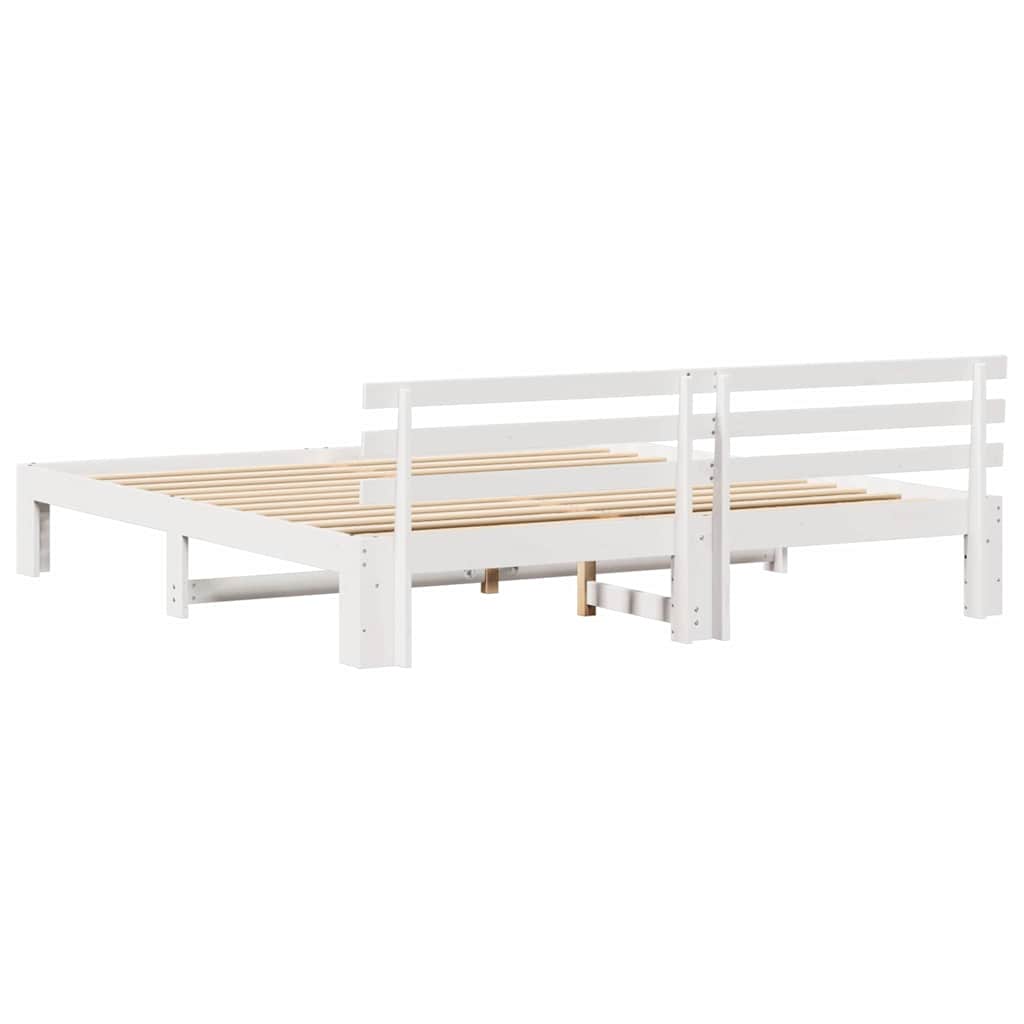 Sengestel med hovedgærde Hvid 200 x 200 cm Massiv fyrretræ
