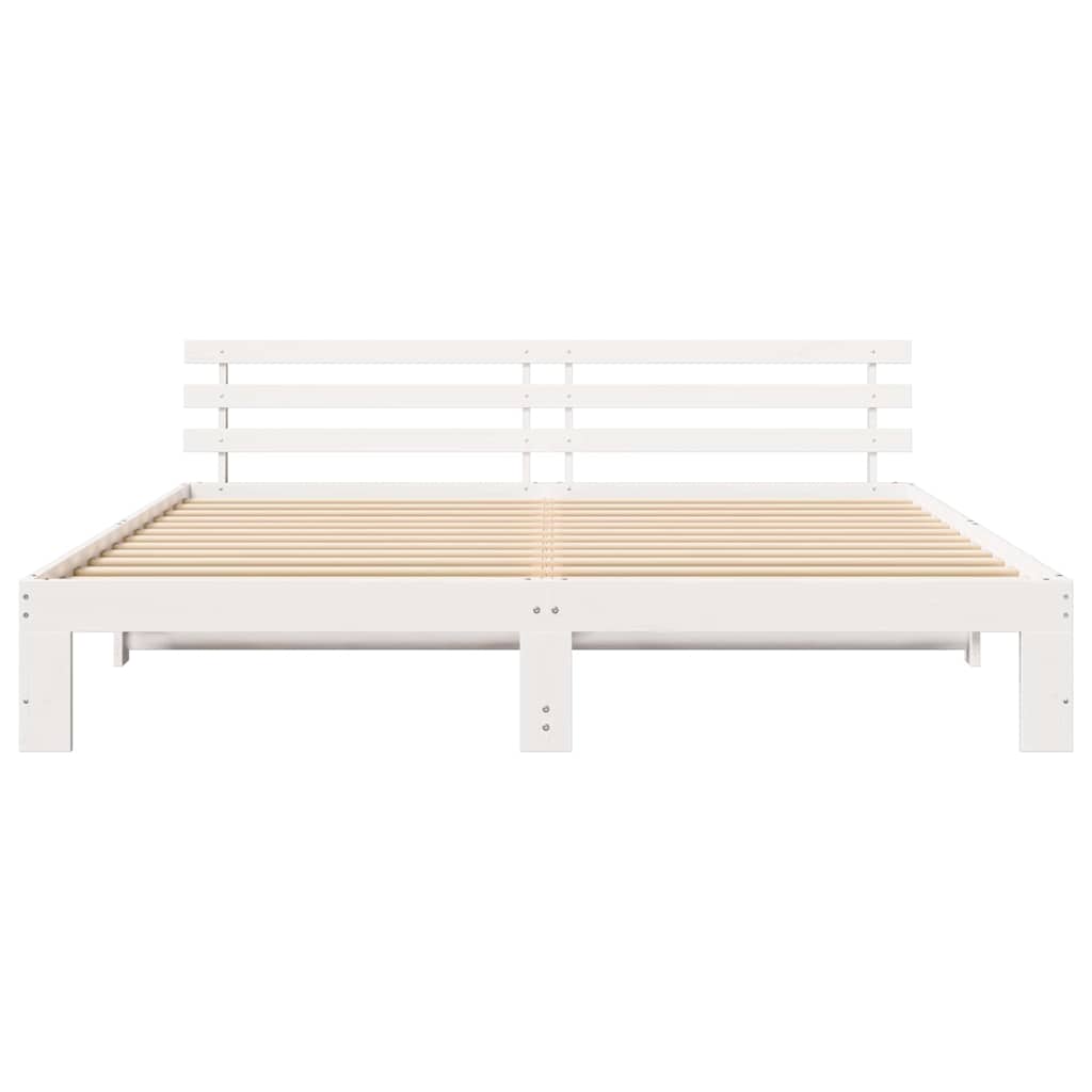 Sengestel med hovedgærde Hvid 200 x 200 cm Massiv fyrretræ
