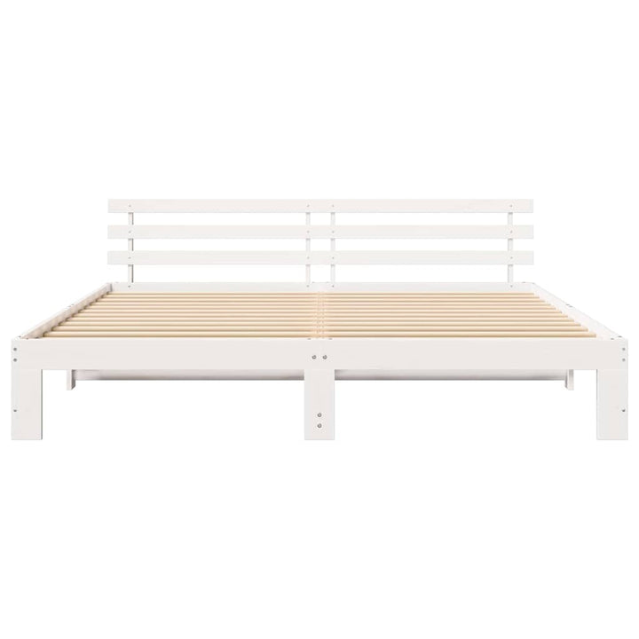 Sengestel med hovedgærde Hvid 200 x 200 cm Massiv fyrretræ
