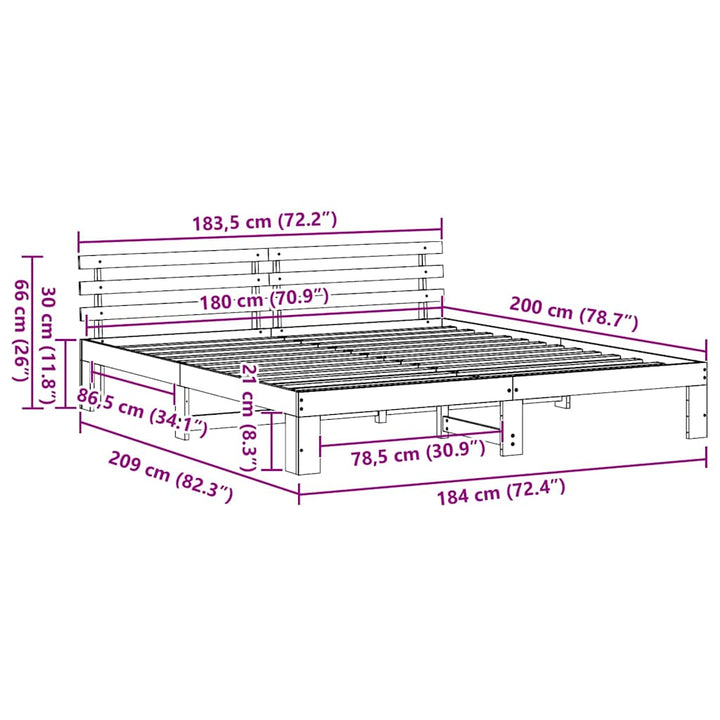 Sengestel Naturfarvet 180 x 200 cm Massiv fyrretræ