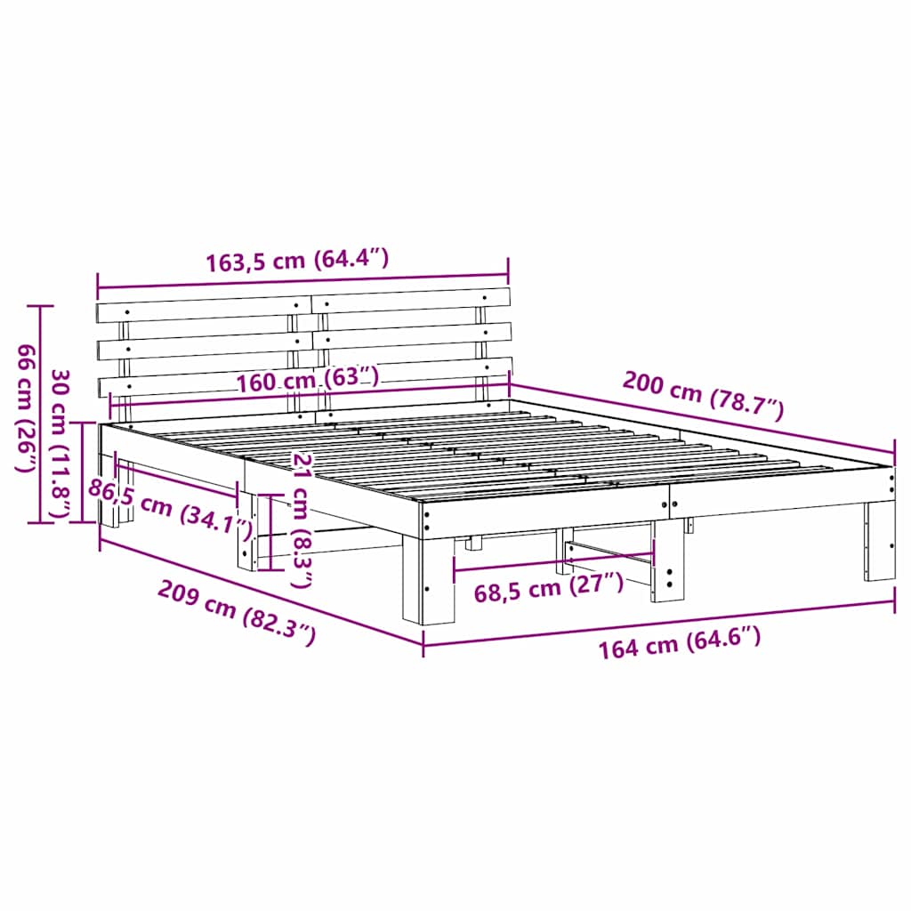 Sengestel Naturfarvet 160 x 200 cm Massiv fyrretræ