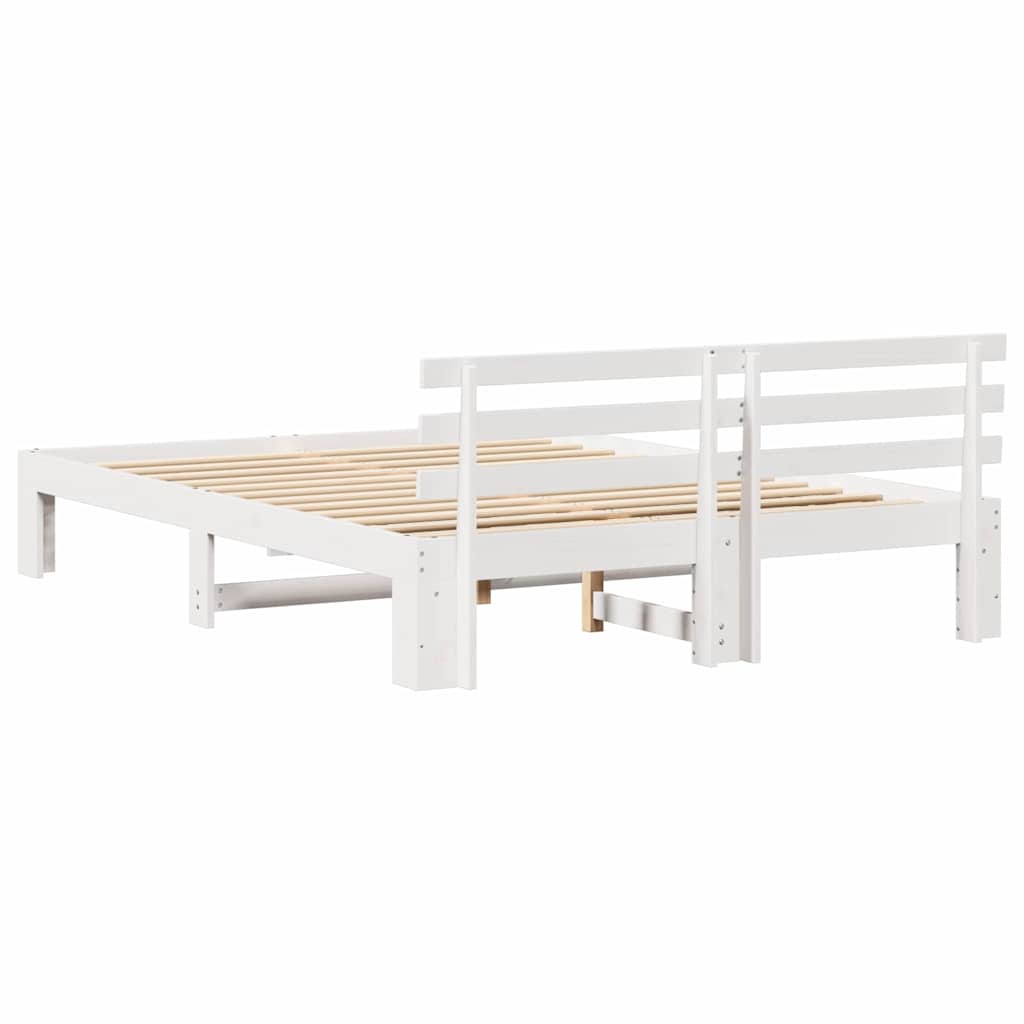 Sengestel med hovedgærde Hvid 160 x 200 cm Massiv fyrretræ