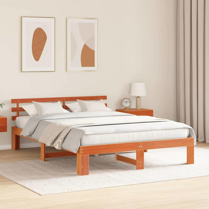 Sengestel med hovedgærde Voks brun 160 x 200 cm Massiv fyrretræ