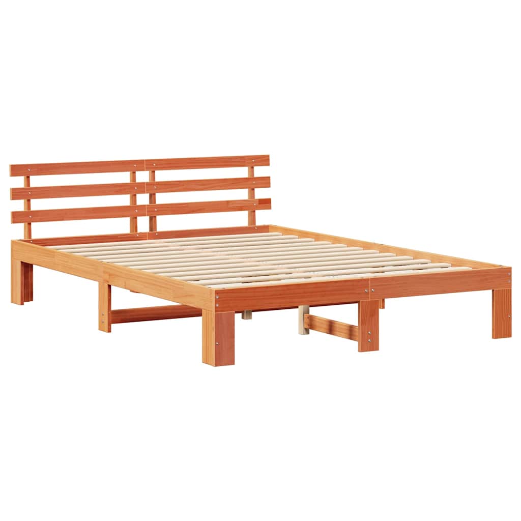 Sengestel med hovedgærde Voks brun 160 x 200 cm Massiv fyrretræ