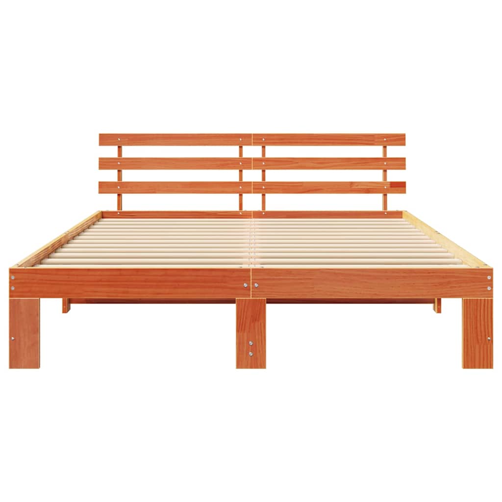 Sengestel med hovedgærde Voks brun 160 x 200 cm Massiv fyrretræ