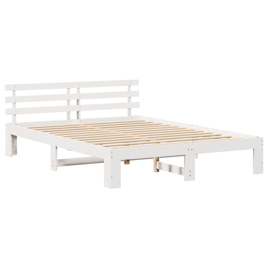 Sengestel med hovedgærde Hvid 150 x 200 cm Massiv fyrretræ