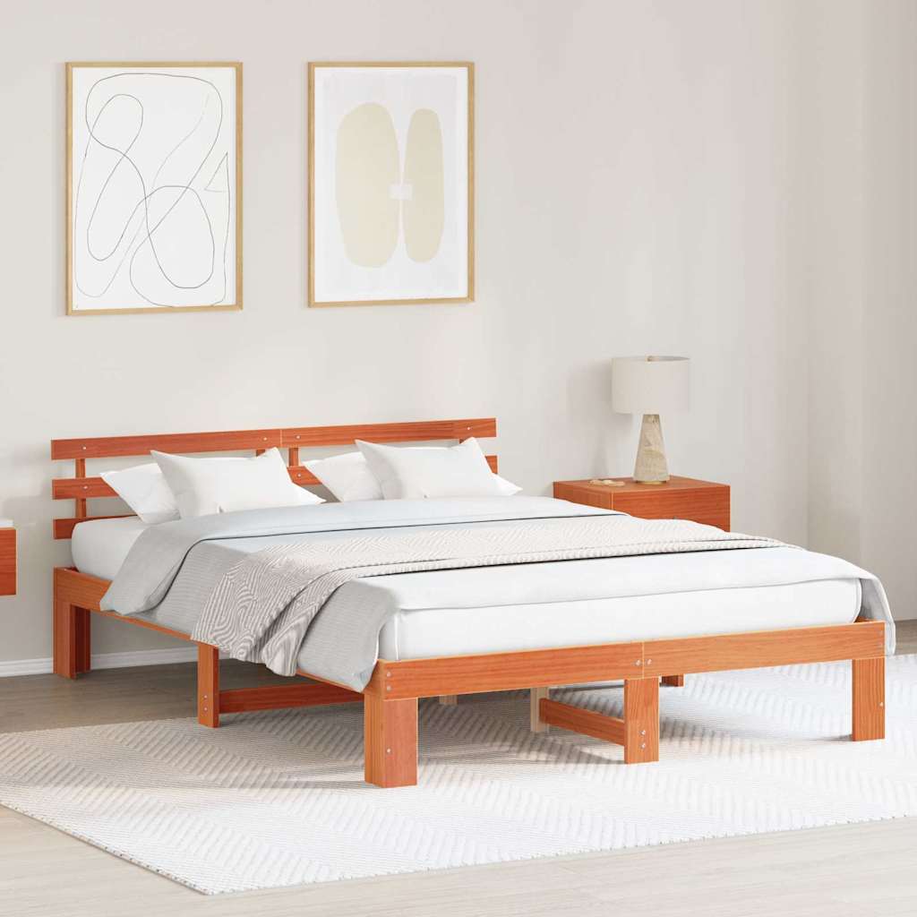 Sengestel med hovedgærde Voks brun 150 x 200 cm Massiv fyrretræ