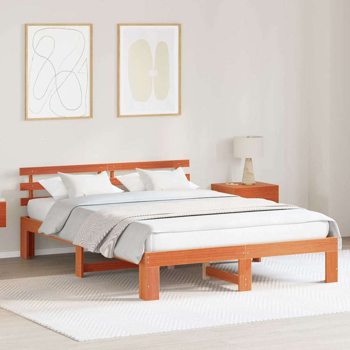Sengestel med hovedgærde Voks brun 150 x 200 cm Massiv fyrretræ