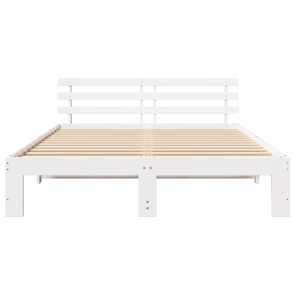 Sengestel med hovedgærde Hvid 140 x 200 cm Massiv fyrretræ