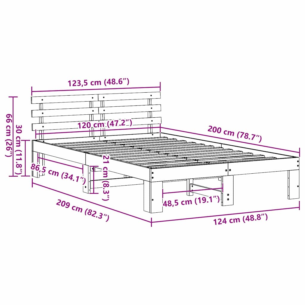 Sengestel med hovedgærde Voks brun 120 x 200 cm Massiv fyrretræ