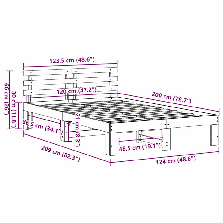 Sengestel med hovedgærde Voks brun 120 x 200 cm Massiv fyrretræ