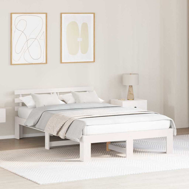 Sengestel med hovedgærde Hvid 140 x 190 cm Massiv fyrretræ
