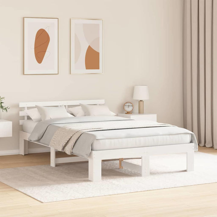 Sengestel med hovedgærde Hvid 140 x 190 cm Massiv fyrretræ