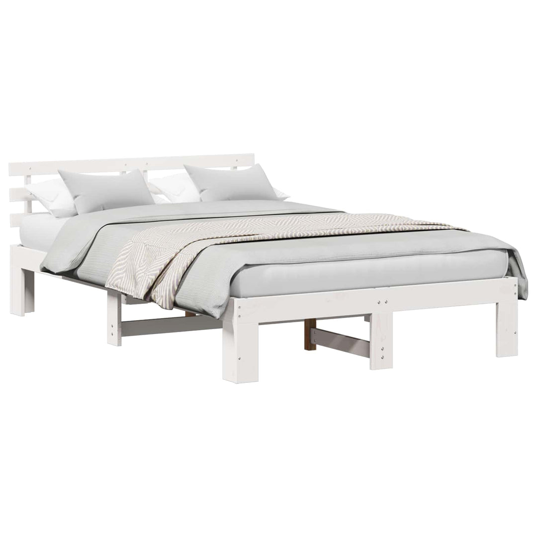Sengestel med hovedgærde Hvid 140 x 190 cm Massiv fyrretræ