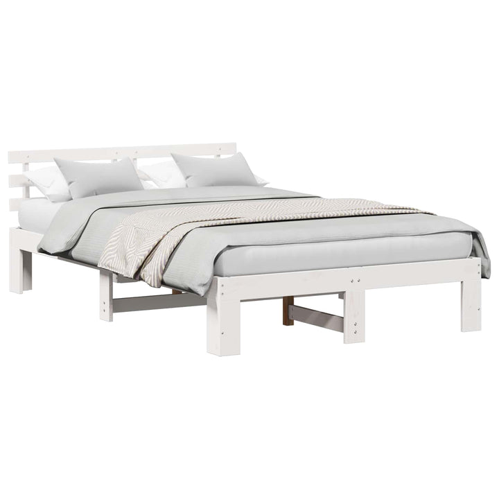 Sengestel med hovedgærde Hvid 140 x 190 cm Massiv fyrretræ