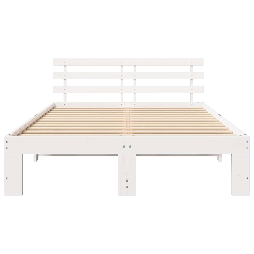 Sengestel med hovedgærde Hvid 140 x 190 cm Massiv fyrretræ