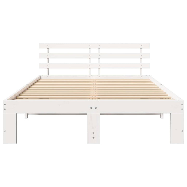 Sengestel med hovedgærde Hvid 140 x 190 cm Massiv fyrretræ