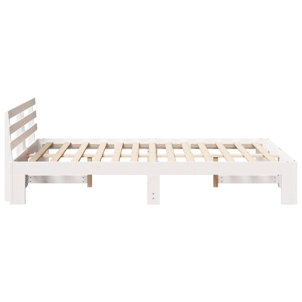 Sengestel med hovedgærde Hvid 140 x 190 cm Massiv fyrretræ