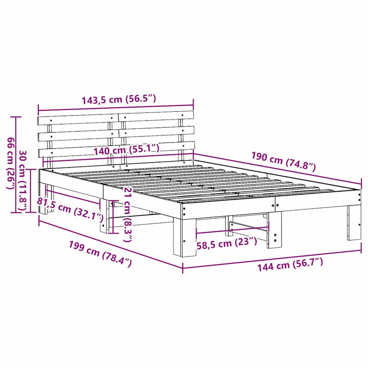 Sengestel med hovedgærde Hvid 140 x 190 cm Massiv fyrretræ