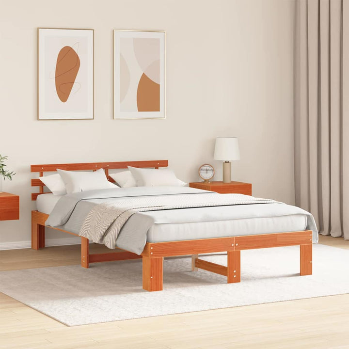 Sengestel med hovedgærde Voks brun 140 x 190 cm Massiv fyrretræ