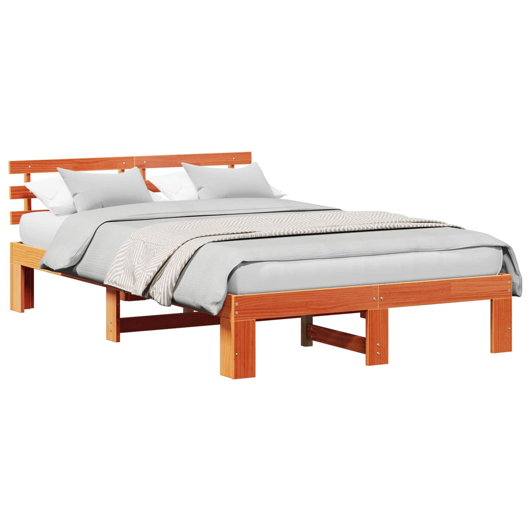 Sengestel med hovedgærde Voks brun 140 x 190 cm Massiv fyrretræ