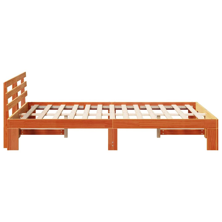 Sengestel med hovedgærde Voks brun 135 x 190 cm Massiv fyrretræ